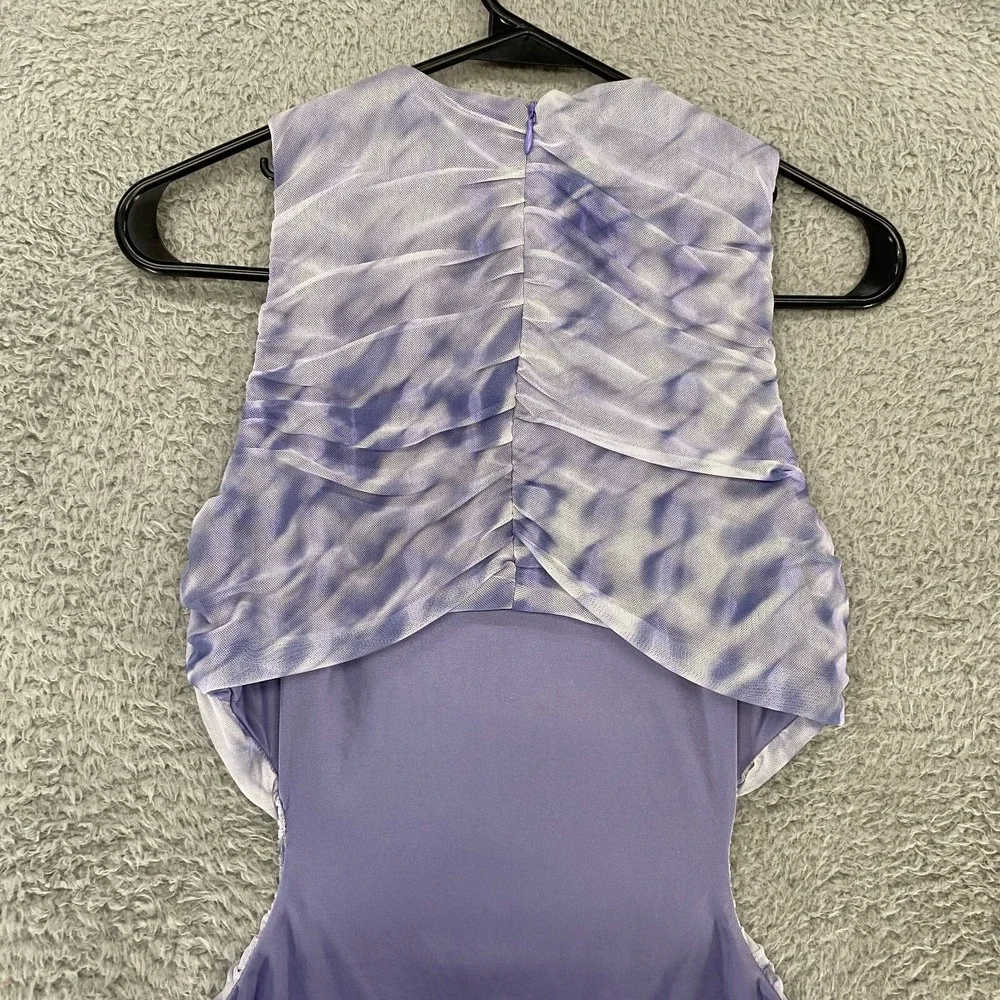 Zara Mesh Dress Womens Medium Cut Out Open Back Ruched Tie Dye Lavender - Picture 11 of 13